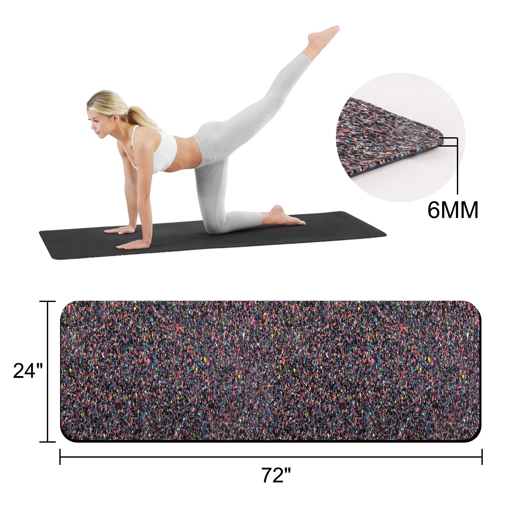 Athletic Works Yoga Mat, TPE with EPDM, 72inx24inx6mm