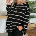 thumbnail image 4 of LOVE DOCK Striped Women Knitted Sweater Casual Vintage Pocket O Neck Loose Pullover Jumper Autumn Winter Long Sleeve Tops Sweater, 4 of 5