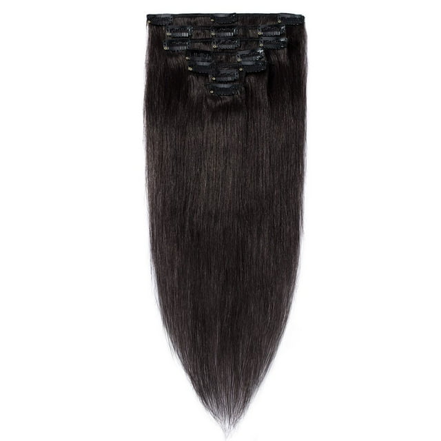 Extensions de Cheveux Humains Remy 100 % à Clip, Cheveux Humains Lisses et Soyeux, 7 Pcs, 15 clips