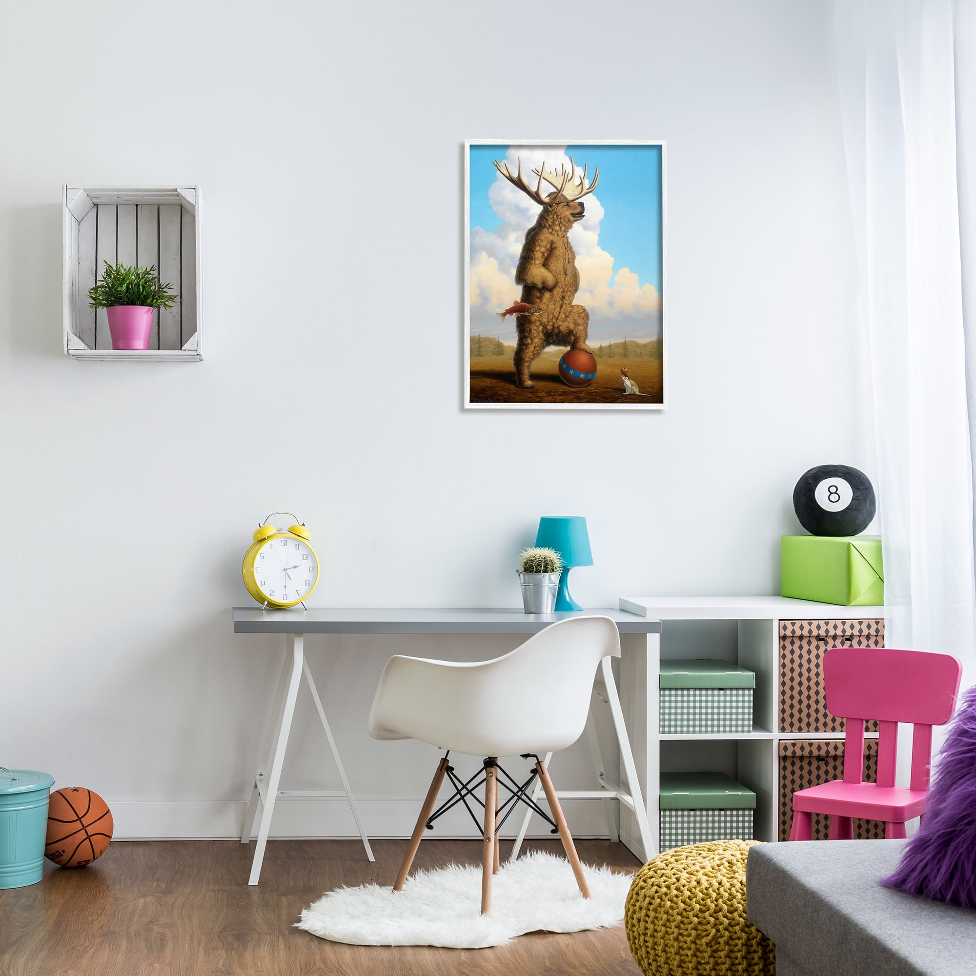 Stupell Industries Vintage Circus Bear in Horned Animal Helmet Traditional Painting White Framed Art Print Wall Art, 24 x 30, Design by Linda Ridd Herzon