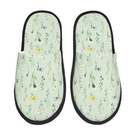 Balery Wildflower Watercolor 5 Slient Indoor Furry Fleece Comfort House Shoes Soft Non-Slip Home Shoes Cotton slippers House Slippers-- Medium