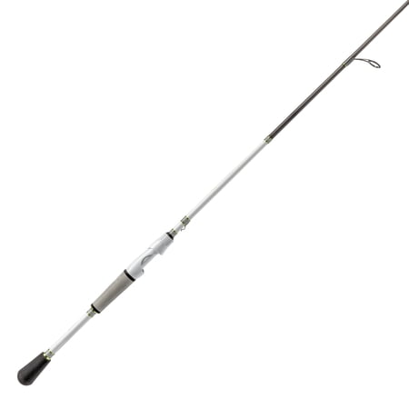 Lew’s MACH 1 Spinning Fishing Rod, 7-Foot, 2-Piece IM7 Graphite Rod with Medium Power and Fast Action, Winn Dri-Tac Split-Grip, Graphite Skeletal Reel Seat, White/Black/Green