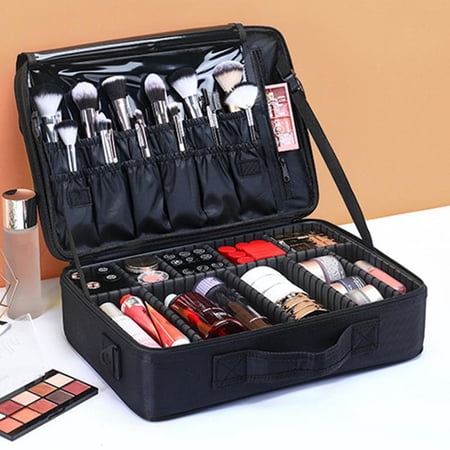 3 Layers Organizer Tool Bag Heavy Duty Oxford Fabric with Metal Zippers Portable with Shoulder Straps for Cosmetics or Hardware Tools