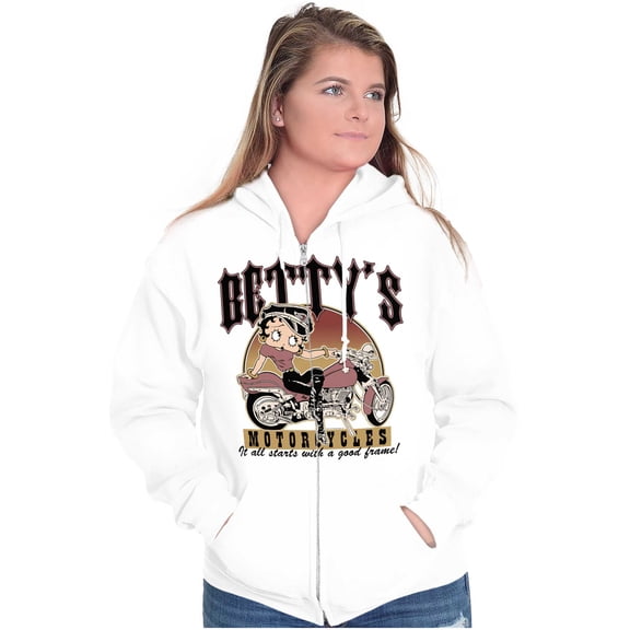 Vintage Cartoon Betty's Motorcycles Zip Hoodie Sweatshirt Women Brisco Brands S