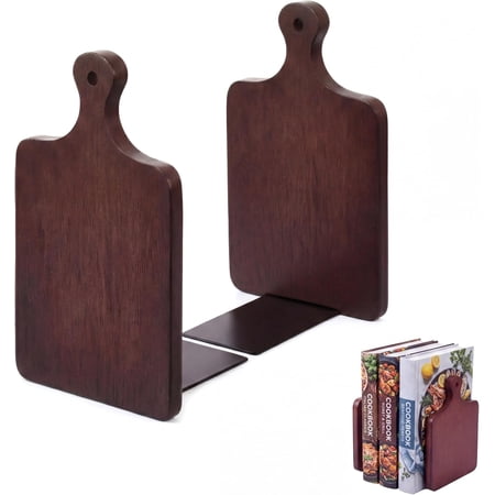 Wood Bookends Kitchen Cookbook Bookends Quality Cutting Board Decorative Wooden Book Ends for Office Files Magazine Kitchen Books(Dark Walnut Color Beech)