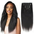 thumbnail image 1 of Lovrio Extensiones de cabello humano Yaki ligero con clip recto, trama suave, extensiones de cabello humano con clip recto para afroamericano, 14 pulgadas, color negro natural Yaki, 4.23 oz, 7 piezas, 1 of 4
