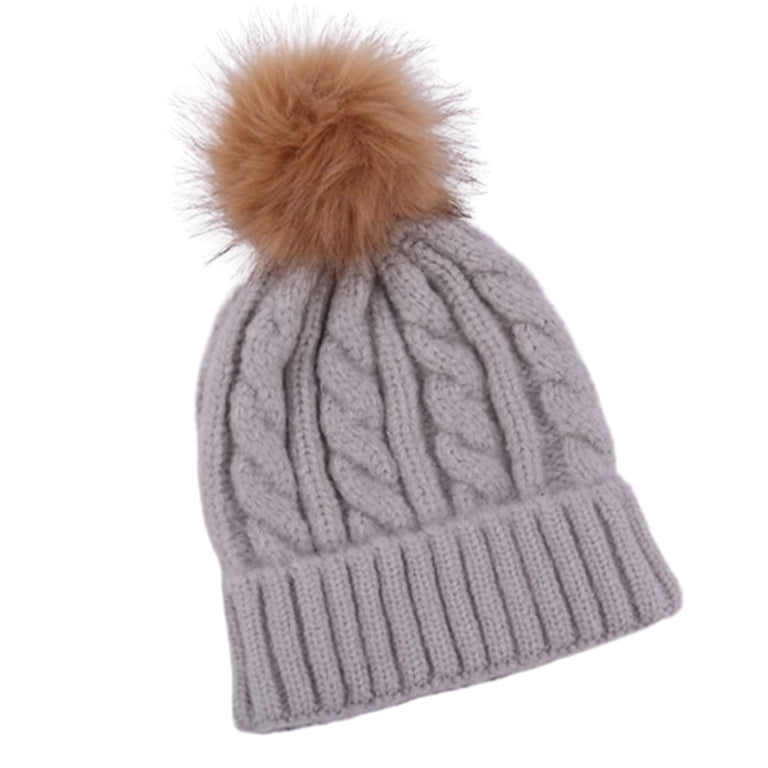Women\'s Grey Winter Ribbed Beanie Crossed Cap Chunky Cable Knit Pompom Soft Amazon.com: PAGE ONE Womens Winter Ribbed Beanie Crossed Cap  main image 3