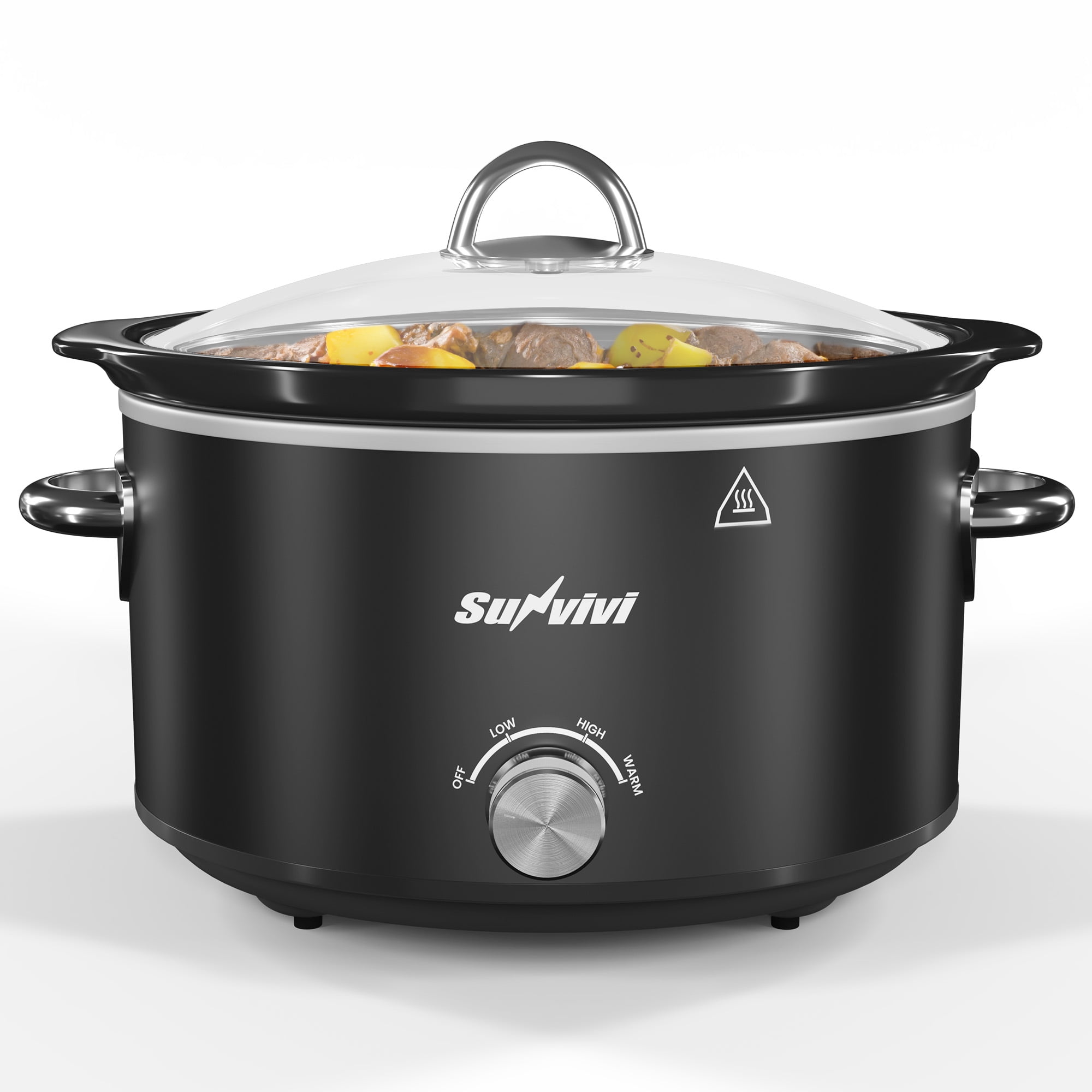 SUNVIVI Small Slow Cooker 4QT, Mini Food Warmer with 3 Heating Settings, Removable Ceramic Pot, Dishwasher Safe Glass Lid, Stainless Steel