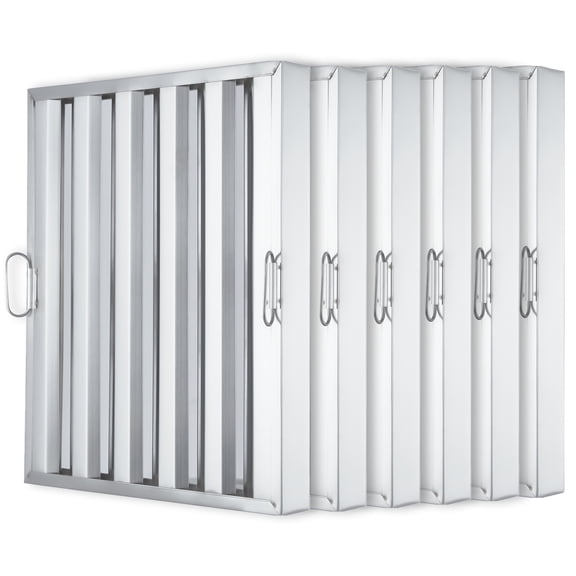 6 Pack Commercial Hood Filter, 430 Stainless Steel 5 Grooves Range Hood Filter For Grease Rated Commercial Kitchen Exhaust Hoods