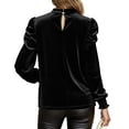 thumbnail image 4 of XPMWRP Womens Mock Neck Puff Long Sleeve Velvet Pullover Tops Fall Solid Trendy Dressy Casual Elegant Shirts Blouse Black XL, 4 of 8