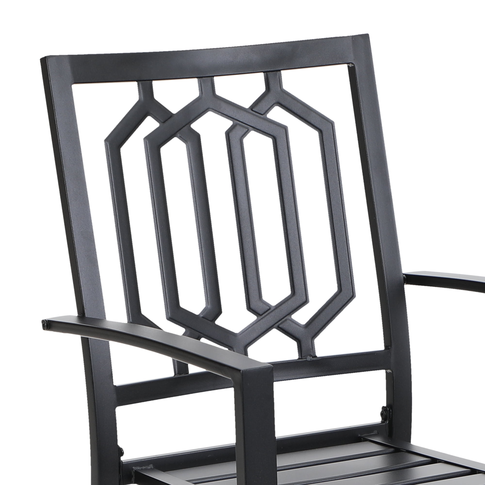 5-Piece Outdoor Patio Dining Set, All-Weather Metal Steel Furniture with Stacking Chairs & Square Table with Umbrella Hole, Black