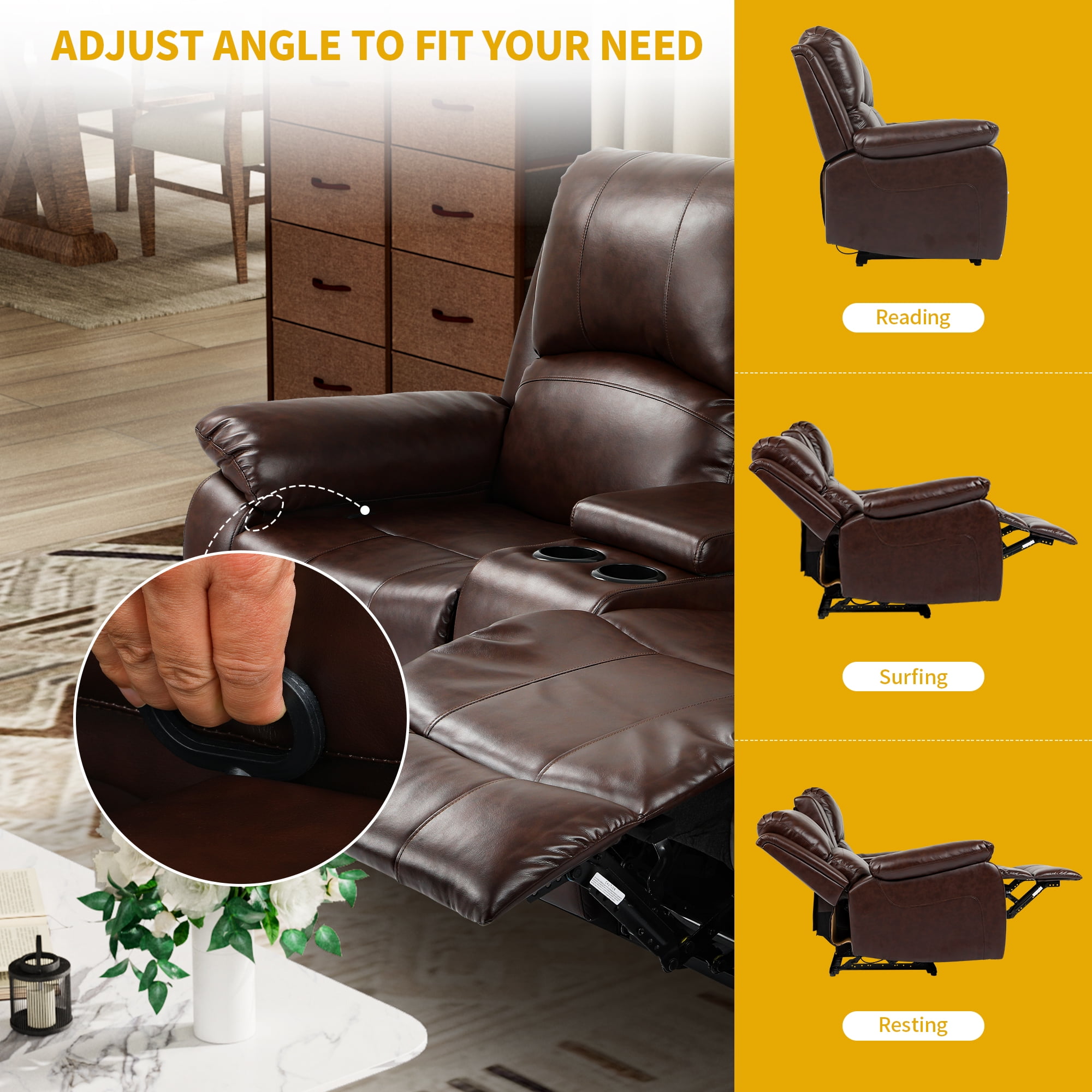 Dextrus Double Recliner Loveseat Manual Dual Sofa Loveseat Home Theater Seating with Built in Storage Console Double Recliner RV Couch with Beverage Holders and Side Storage for Living Room Walmart Bu...