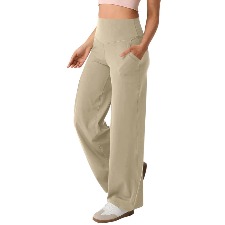 Women Wide Leg Yoga Pants With Pockets Stretch Straight Leg Dress  display picture 1