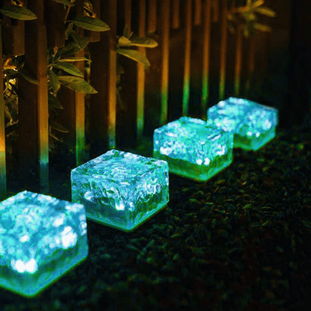 4 Pack Solar Brick Lights Solar Ice Cube Lights Landscape Path Lights