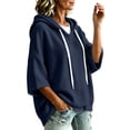 thumbnail image 5 of AKOEE Oversized Hoodies Women 3/4 Length Batwing Sleeve Drawstring Hooded Sweatshirts Plus Size Casual Sweaters (3XL, Navy), 5 of 6