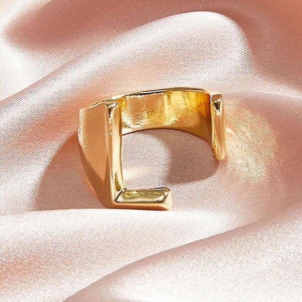 Señoras de la moda, regalo de joyería de fiesta ajustable con anillo abierto de 26 letras, dorado, estilo L