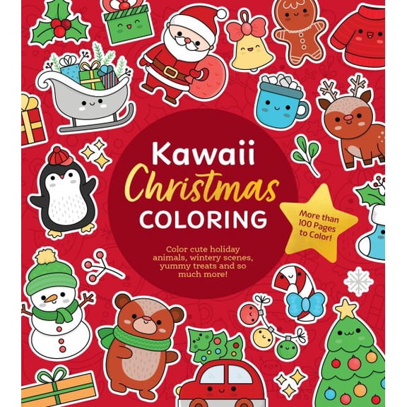 Pre-Owned Chartwell Coloring Books: Kawaii Christmas Coloring : Color Cute Holiday Animals, Wintery Scenes, Yummy Treats and So Much More! More than 100 Pages to Color! (Paperback)