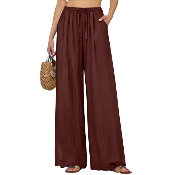 WULMLEO Wide Leg Pant for Women Casual Loung Palazzo Pants High Waist with Pockets Stretchy Business Casual Trousers for Work Coffee M