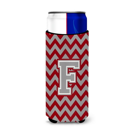 

Carolines Treasures CJ1043-FMUK Letter F Chevron Crimson and Grey Ultra Beverage Insulators for slim cans Slim Can