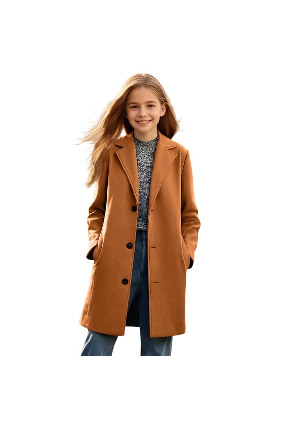 Kids Trench Coat Double Breasted Collar Trendy Dress Coats Winter Warm Button Down Outerwear with Pocket