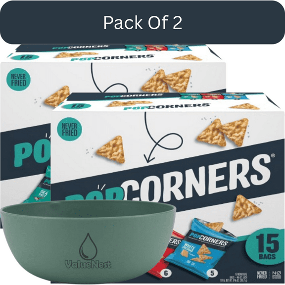 PopCorners Air Popped Corn Chips Variety Pack 3 Flavors 15 Count Multipack with Green Olive Bowl by ValueNest