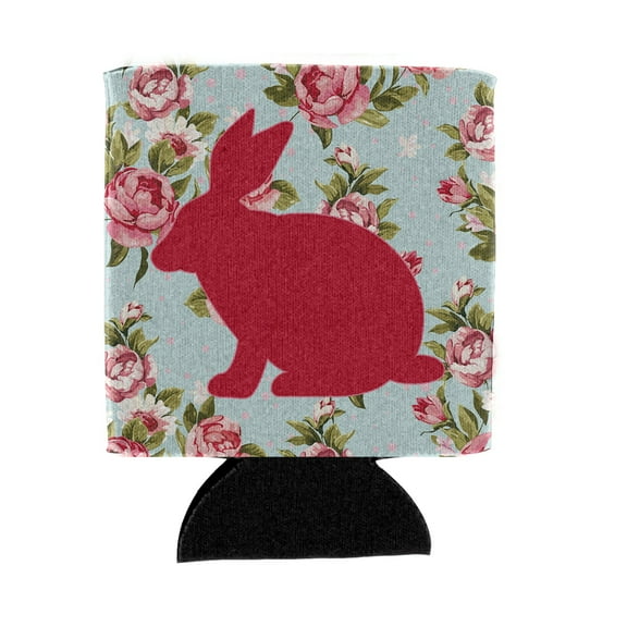 Rabbit Shabby Chic Blue Roses Can or Bottle Hugger Blue