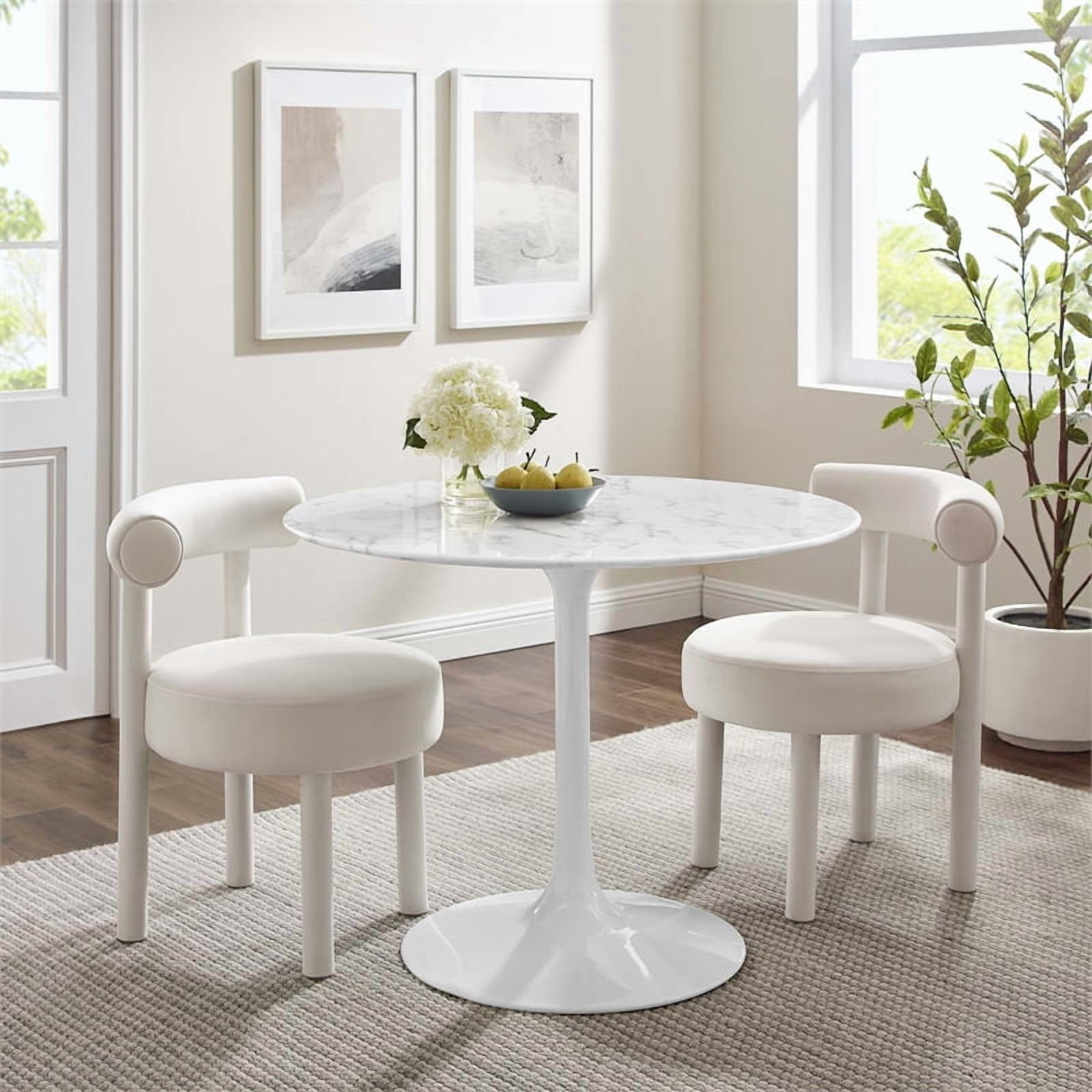 Modway Lippa 39.5" Round Artificial Marble Dining Table in White