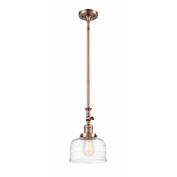 206-AC-G713 Innovations Lighting Bell - 1 Light Stem Hung Tiltable Mini Pendant In Industrial Style-14 Inches Tall and 8 Inches Wide-Antique Copper