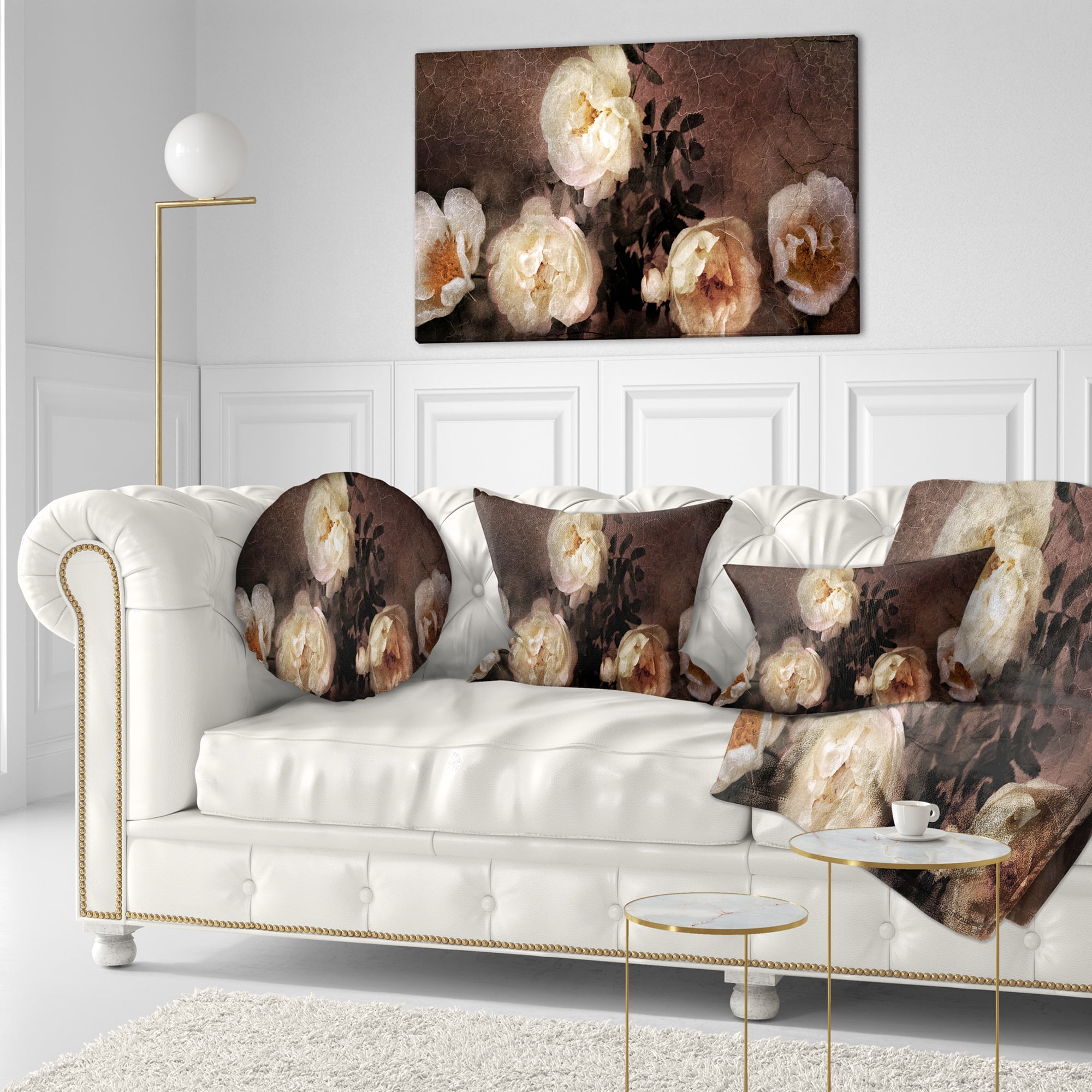 Designart Wild Roses in Old Painting Style - Floral Throw Pillow - 12x20
