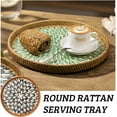 thumbnail image 3 of Round Rattan Tray with Mother of Pearl Inlay, Decorative Wicker Serving Tray with Wooden Base, Woven Basket Trays for Bread Fruits Coffee, Plume, 3 of 9