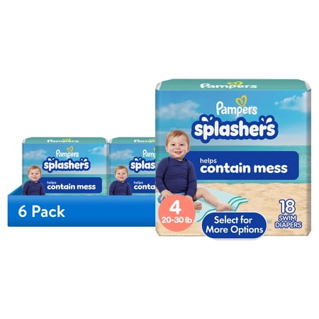 (6 pack) Pampers Splashers Swim Diapers, Size 4, 18 Count (20-33 lbs)