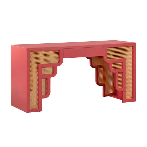 TOV Furniture Suzie Coral Pink & Rattan Executive Desk