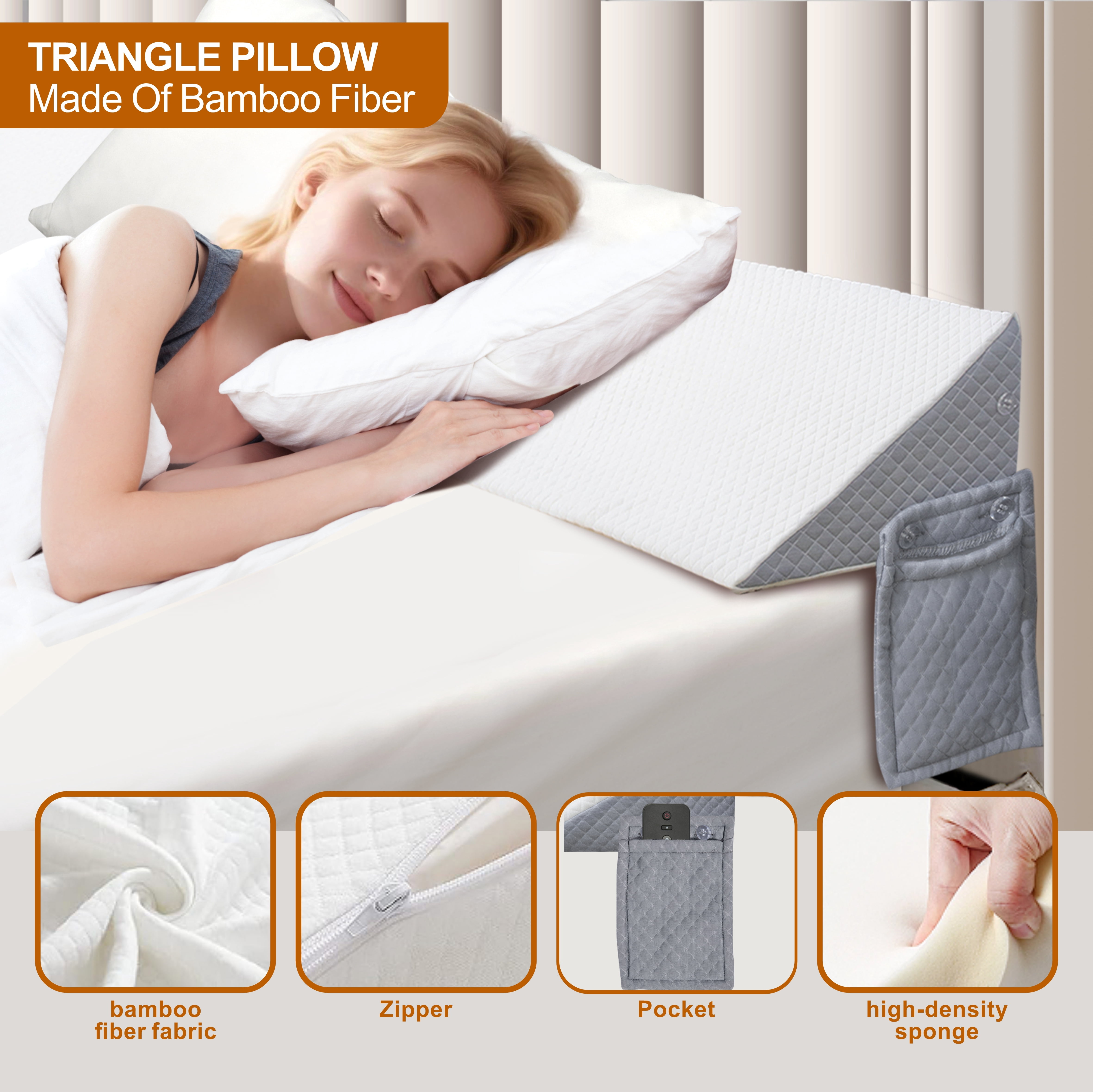 Queen Size Bed Wedge Pillow - Adjustable Gap Filler (0-8") for Headboard & Mattress or Wall - White Back Support & Sleeping Pillow