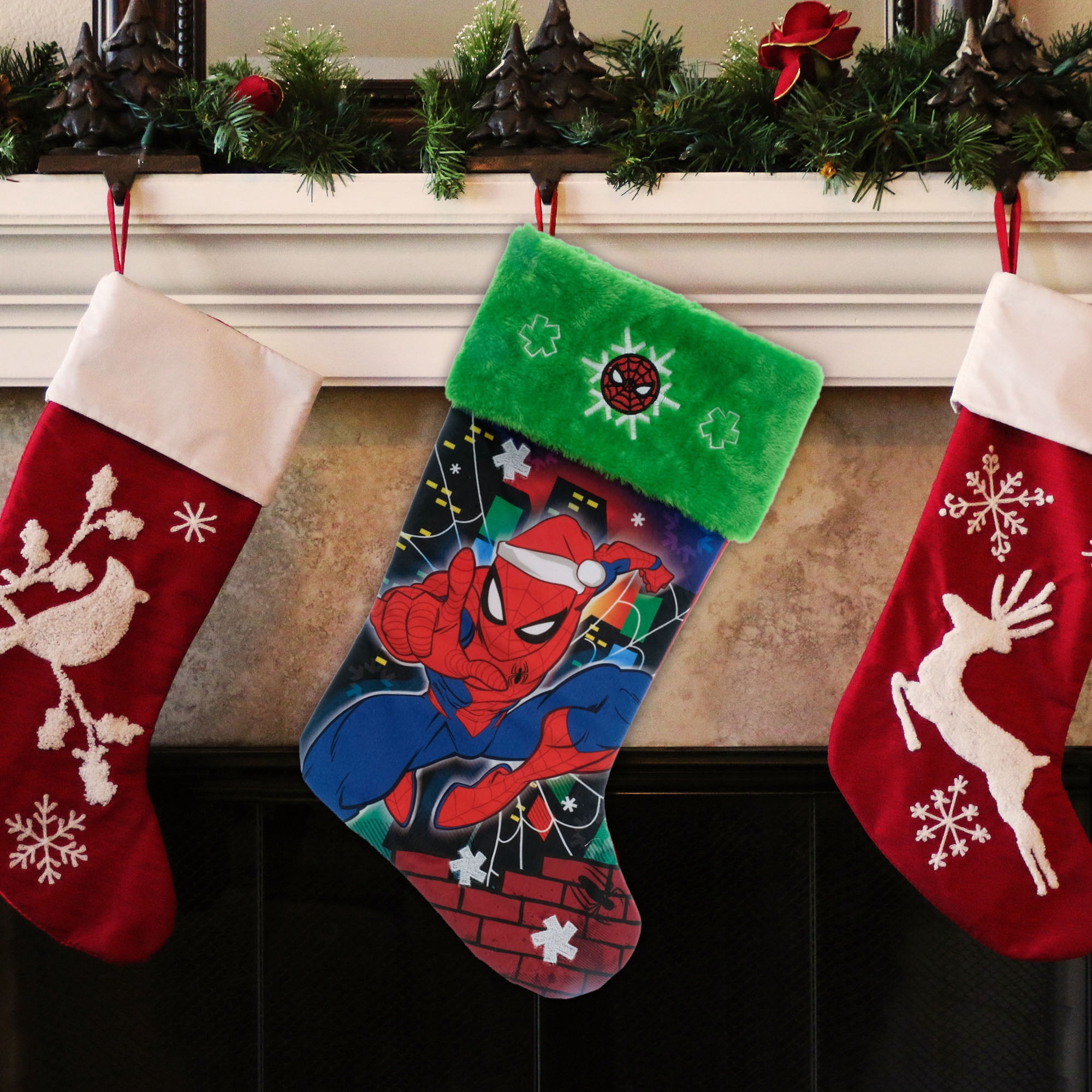 Marvel Spider-Man Velvet Christmas Stocking with 20-Inch Green Fuzzy Cuff