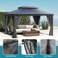 thumbnail image 4 of Dextrus 10' x 12' Hardtop Gazebo, Double Roof Polycarbonate Canopy, Outdoor Shelter with Mosquito Netting & Privacy Curtains, Heavy-Duty Metal Frame for Patio, Backyard, Deck and Lawn, Gray, 4 of 10