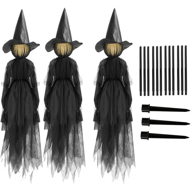 SIYTUAU Three Pack Glowing Witch Decorations For Halloween Hand In Hand Design With Light Effects For Haunted House Props Spooky Theme For Party Or Yard Festive Fun B