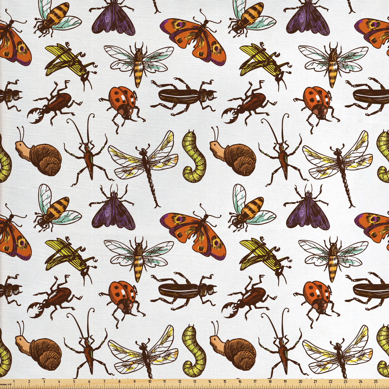 Bugs Fabric by The Yard, Sketch Style Arrangement of Insects