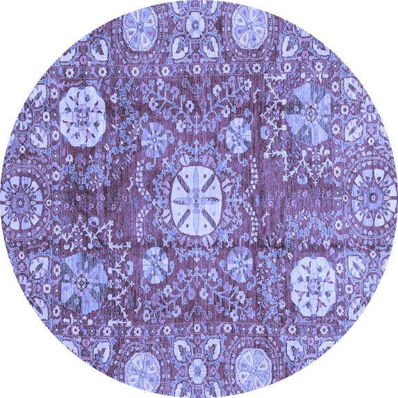 Ahgly Company Machine Washable Indoor Round Abstract Blue Modern Area Rugs, 3' Round