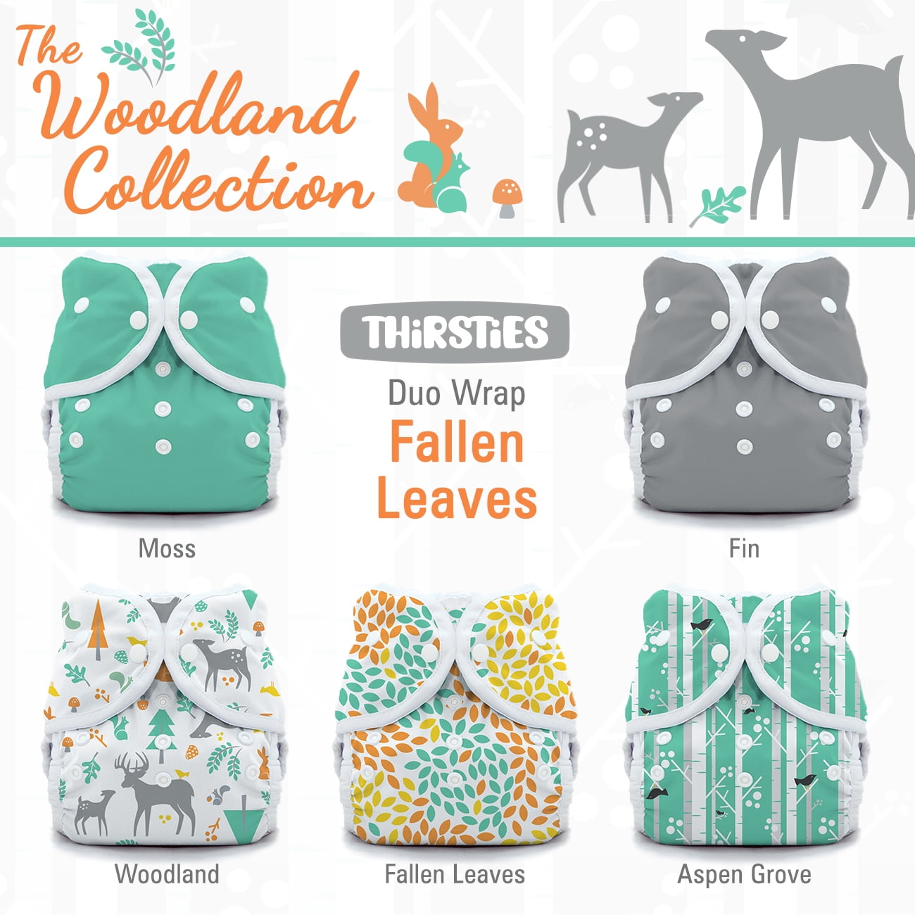 Thirsties Snap One Size Diapers Woodland Collection, 5 pc