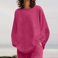 thumbnail image 5 of Lounge Fall Outfits Womens Loose Long Sleeve Round Neck Tops and Wide Leg Pants 2 Piece Linen Sets Plus Size Clothes (2XL, Hot Pink), 5 of 7