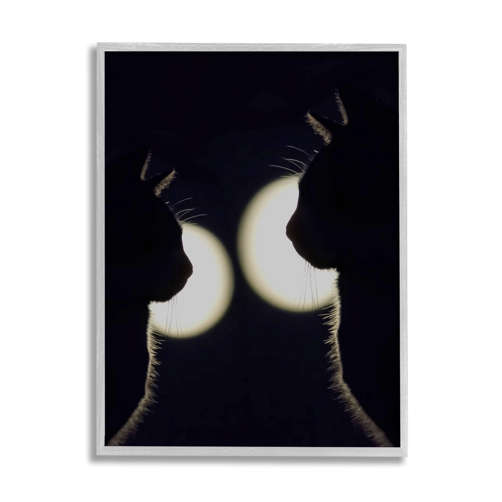 Stupell Industries Two Black Cats Silhouettes Nighttime Moonlight Animals Photograph Gray Framed Art Print Wall Art, Design by Daphne Polselli