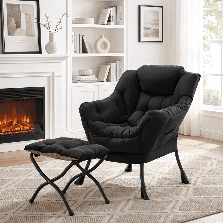 Arlopu Lazy Chair with Foldable Ottoman, Black photo 2