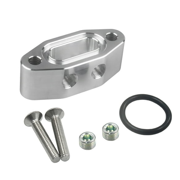 Riwcyla Oil Feed Line Adapter Plate LS TWIN TURBO DUAL 90 degree 1/8'' NPT LS1 LSX kit Port LS3 right angle Billet PlatePressure Sensor Cover 551533
