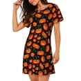 thumbnail image 2 of Zufioo Pumpkin Fallen Leaves Print Women's Nightgown, Round Neck Short-sleeved Pajamas, Home Wear Suitable for Home and Outing, 2 of 6