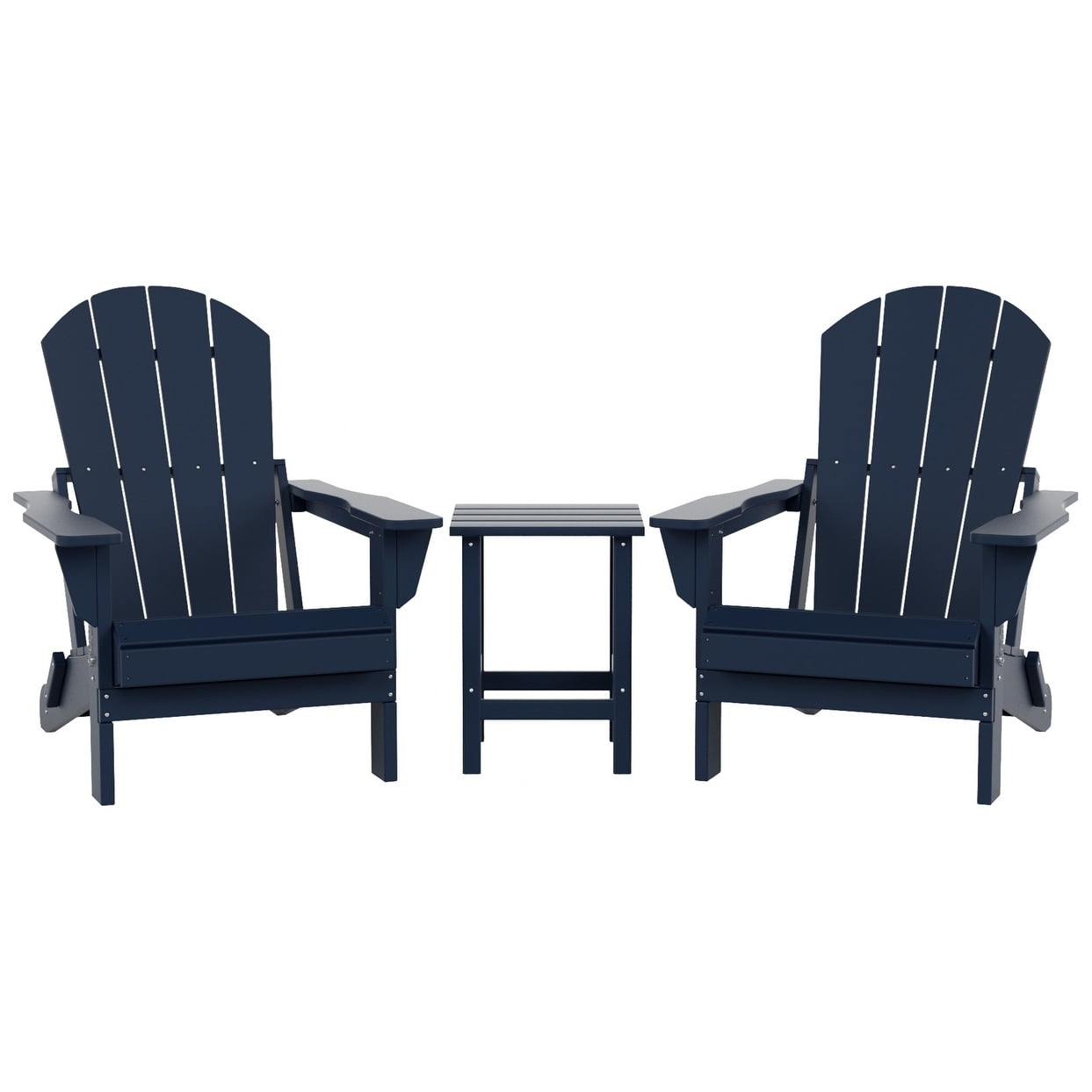 Polytrends  Laguna Hdpe All Weather Outdoor Patio Foldable Adirondack Chairs With Side Table (3-Piece Set) Navy Blue