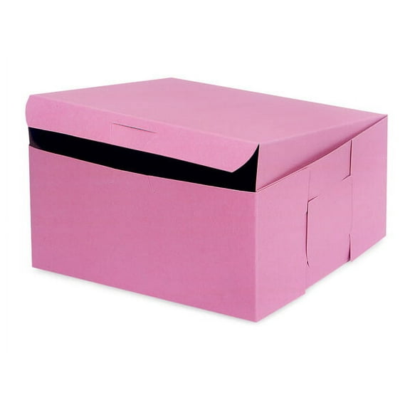 Pack Of 200, 8 X 8 X 4" Solid Pink Bakery Boxes 1-Piece Lock Corner Box For Cakes, Pies, Cupcakes Made In USA