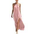 thumbnail image 2 of ClodeEU Women's Halter Neck Sleeveless Backless Maxi Dress,Beach Vacation Summer Dress with Slit Pink,Women's Plus XL, 2 of 7
