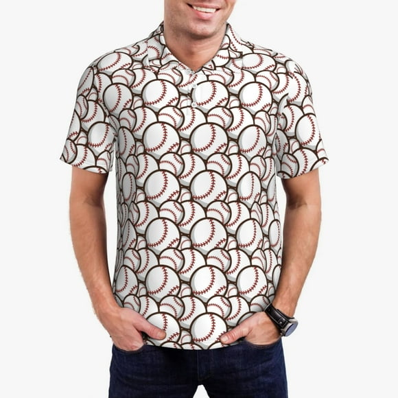 Vsdgher Cute Baseball Print Polo Shirts for Men, Men's Short Sleeve Stretch Polo Shirt, Shirts for Men-4X-Large