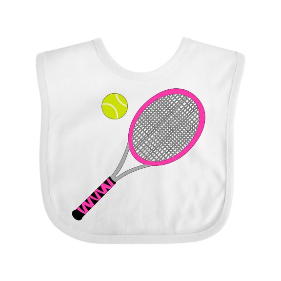 Inktastic Pink Tennis Racket and Ball Boys or Girls Baby Bib