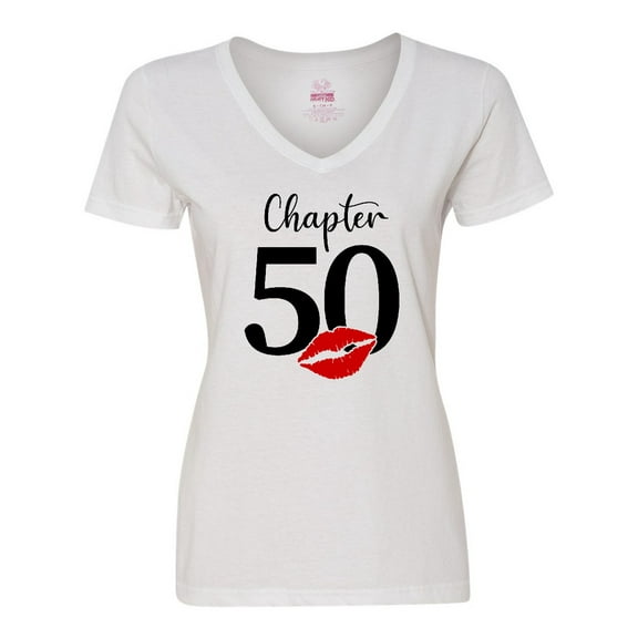Inktastic Chapter 50 Fiftieth Birthday with Red Lips Women's V-Neck T-Shirt